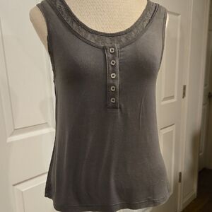 POL Charcoal Button-Accent Tank Top